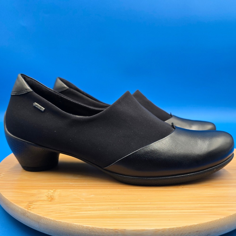 ECCO Shape 35 Black‎ Leather GORE-TEX Waterproof Block Heel Pumps EU 40 US 9-9.5